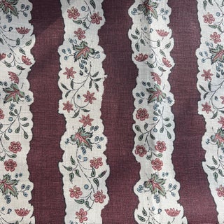 High End English Designer Jasper Red Oak Stripe Linen Fabric- 2 Yards For Sale