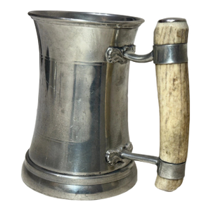 Vintage Handmade Polished Pewter Natural Stag Horn Glass Drinking Mug Stein Cup