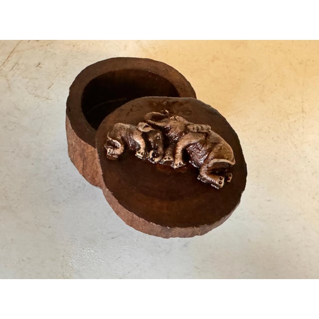 Decorative and Jewelry Box in Wood with Carved Elephants, France, 1970s For Sale - Image 12 of 13