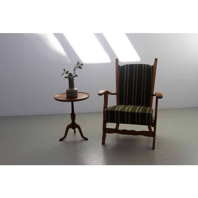 Round Danish Tripod Side Table in Stained Oak by Anton Kildeberg, 1960s. Scandinavian Mid-Century Modern side, lamp or...