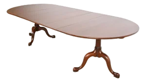 Henkel Harris Georgian Solid Cherry Wood Double Pedestal Extension Dining Table, Newly Refinished