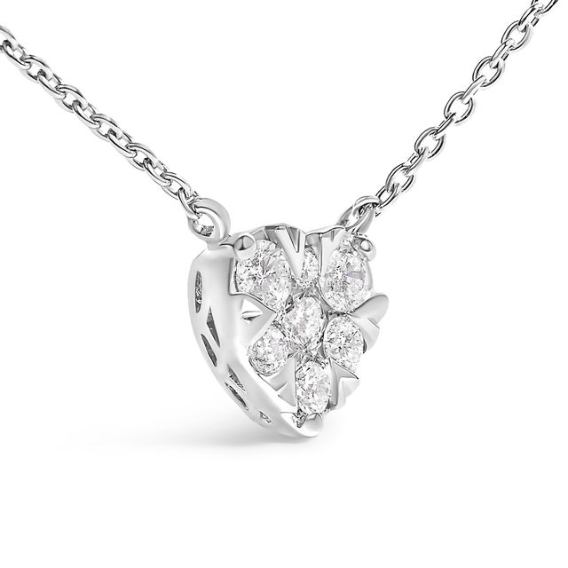 Contemporary 14K White Gold 1/4 Cttw Diamond Composite Heart Pendant Necklace - 18" Inches For Sale - Image 3 of 5