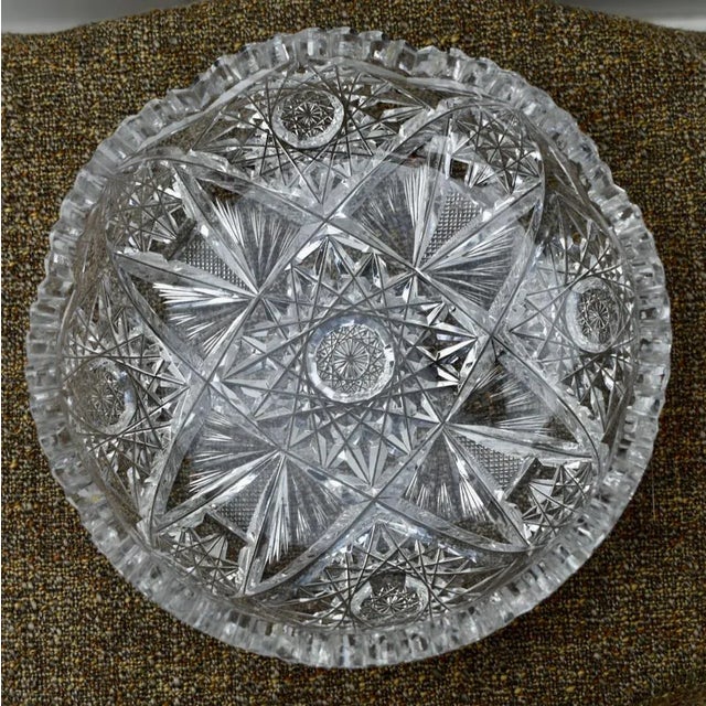 Vintage Heavy Billant Cut Glass Round Bowl For Sale - Image 4 of 12