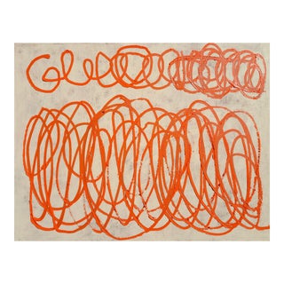 Writing' (35) - Large Minimalist Cy Twombly Inspired Orange Over Cream Writing Abstraction by Diane Grant For Sale