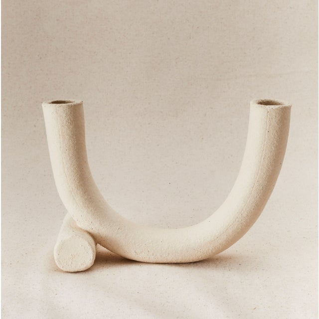 Contemporary Handmade Ceramic Harmony Dual Candle Holder, Raw Blanc