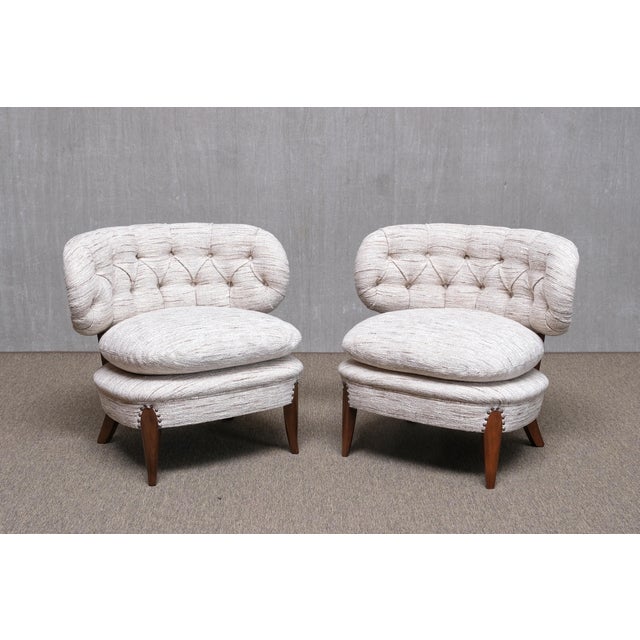 Mid-Century Modern Lounge Chairs in Pierre Frey Tweed and Beech by Otto Schulz, Sweden, 1940s, Set of 2 For Sale - Image 3 of 15