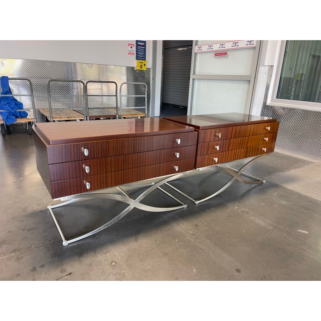 Architectural Italian Modern Nightstands With Brushed Stainless X-Form Bases – A Pair For Sale In Naples, FL - Image 6 of 18