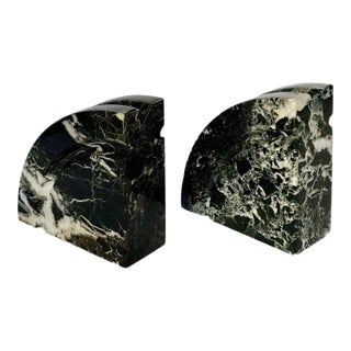 1970s Modernist Demi-Lune Black Marble Stone Bookends - A Set For Sale