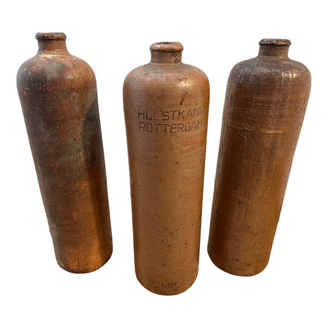 Antique Dutch Salt Glazed Stoneware Gin Bottles. Made in Mid-1800s. For Sale