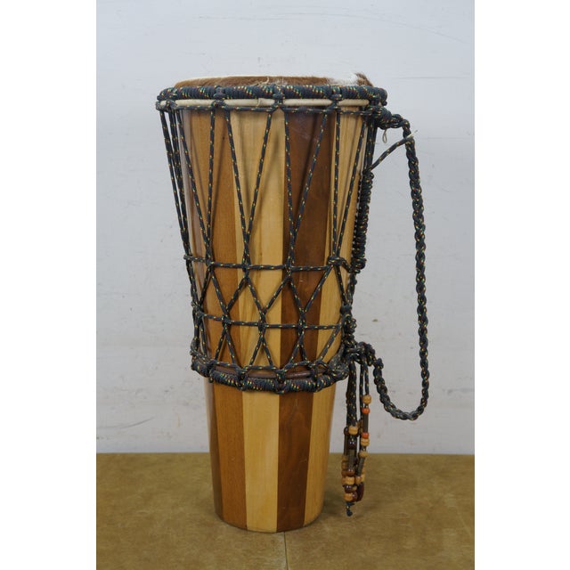 Late 20th Century West African Ashiko Tribal Hardwood Goat Skin Rope Drum 22" For Sale - Image 5 of 14