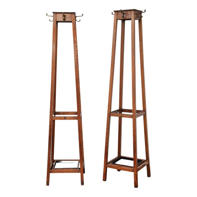 English Oak Hall Stands from Astrola, 1930s, Set of 2 For Sale