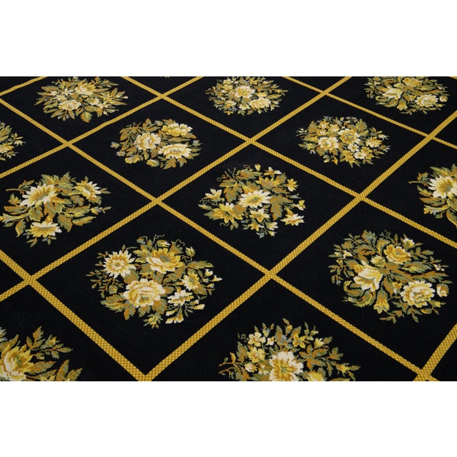 Vintage Handcrafted French Aubusson Wool Rug in Black With Floral Pattern For Sale - Image 10 of 11