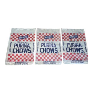3 Vintage Urina Chow Sacks Grafic Farmhouse Design For Sale