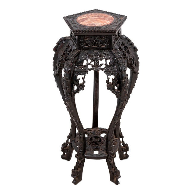 Chinese Chinese Hardwood and Marble Pedestal, 19th Century For Sale - Image 3 of 4