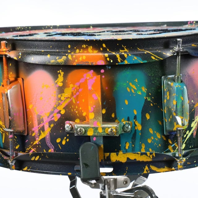 e.m. Zax Snare Drum Sculpture Drip Spray Paint, Collage & Glitter - Signed For Sale - Image 13 of 17