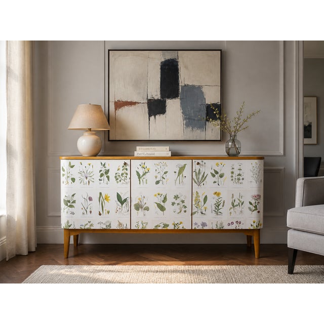 1930s sideboard covered with the same illustrations by C.A.M Lindman that Josef Frank used when he created his very well...