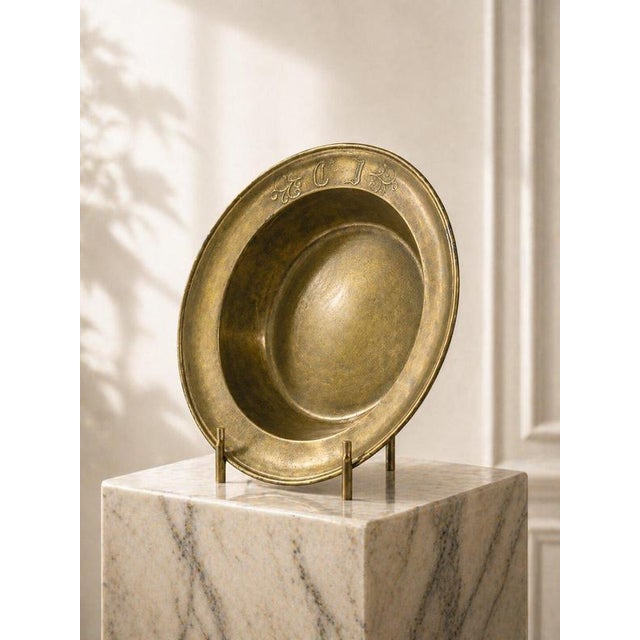 Baroque Antique 18th Century Swedish Bronze Bowl with Engraved Initials For Sale - Image 3 of 9
