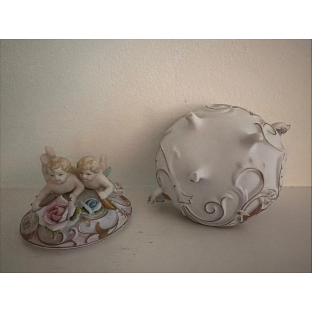 Rare Antique Norleans Bisque Candy Trinket 3 Foot Box Cherub Rose For Sale In Milwaukee - Image 6 of 7