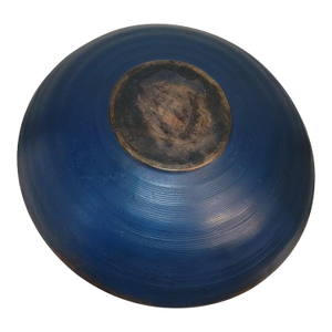 19thc Original Blue Painted Hand Carved Wood Bowl