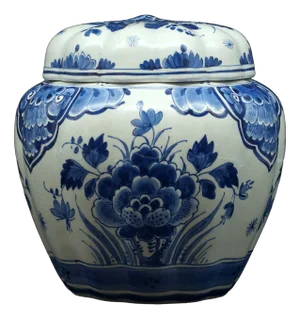 Vintage Porcelin Lidded Tobacco Jar with Flowers from Royal Delft, 1928