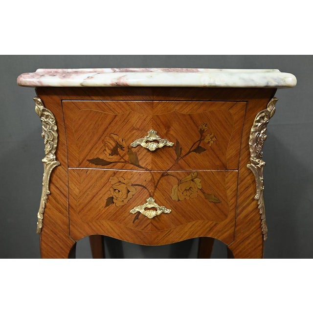 Wood Louis XV Style Marquetry Bedside Tables, 1960s, Set of 2 For Sale - Image 7 of 18