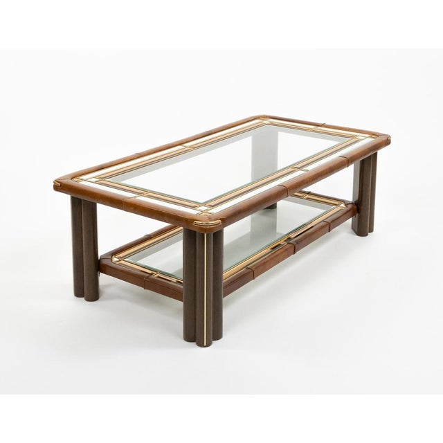 Mid-Century Modern Mid-Century Modern Rectangular Coffee Table in Leather and Glass, 1970s For Sale - Image 3 of 18