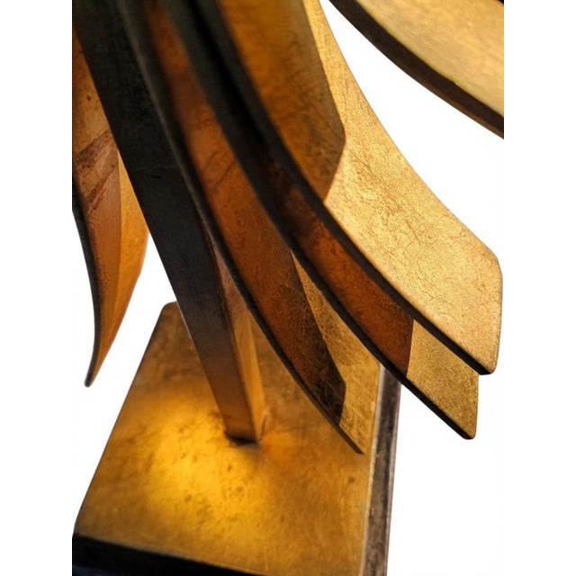 Metal Mid-Century Modern Abstract Gold Starburst Table Lamp With Stone Base & Black Shade | Hollywood Regency For Sale - Image 7 of 9