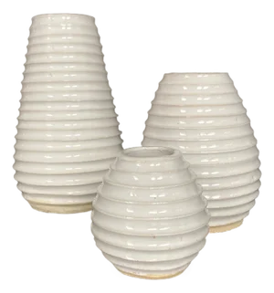 Set of 3 Contemporary Ceramic Vases, White