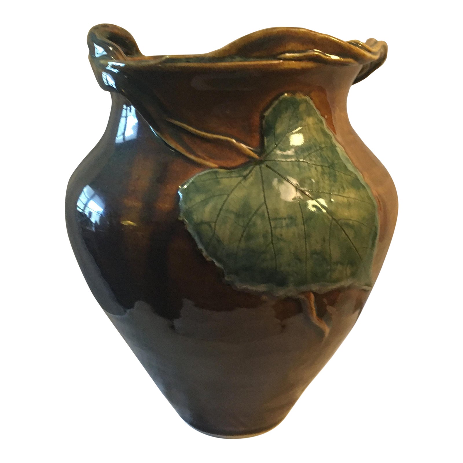 Vintage Ceramic Vase With Vines and Leaves Chairish