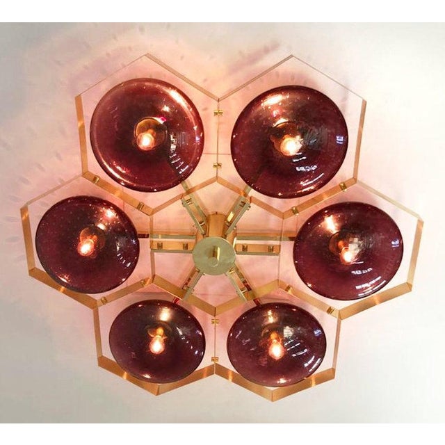 Not Yet Made - Made To Order 21st Century Hive Polished Brass Amethyst Bubbles Murano Flush Mount by Fabio LTD For Sale - Image 5 of 9