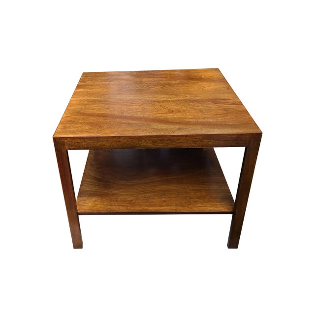Mid-Century Modern Restored Edward Wormley for Dunbar Solid Wood Square Cocktail/Coffee Table With Floating Shelf For Sale - Image 3 of 9