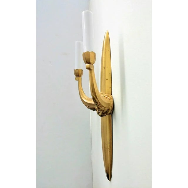 French Art Deco Bronze Doré Wall Sconces Attributed to “Sue et Mare” For Sale - Image 4 of 5