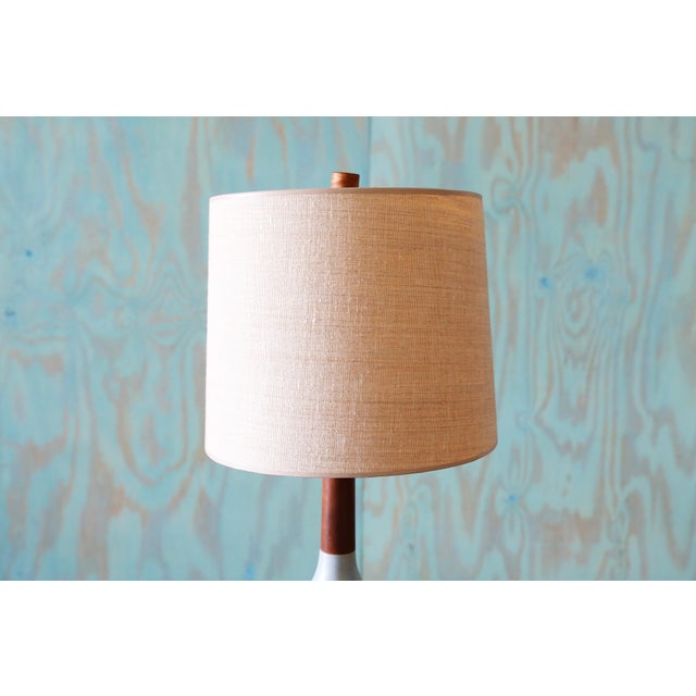 Wood 1960s Gordon and Jane Martz M208 Lamp for Marshall Studios Sky Blue With White Dots 27.5" For Sale - Image 7 of 10