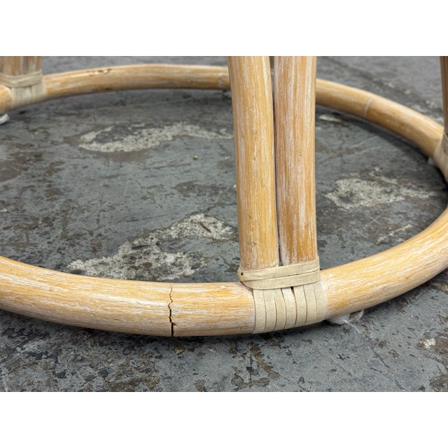 McGuire Furniture Round Rattan Glass Dining Table, Vintage For Sale - Image 10 of 12