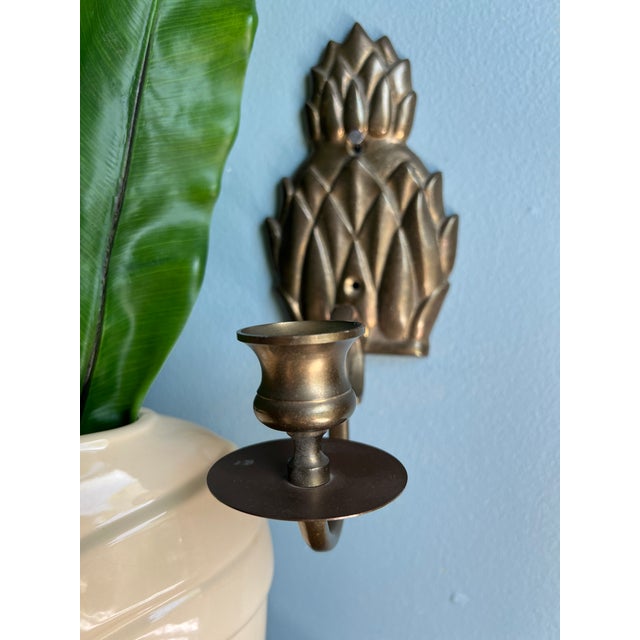 Vintage Brass Pineapple Candle Wall Sconces - a Pair For Sale - Image 9 of 12