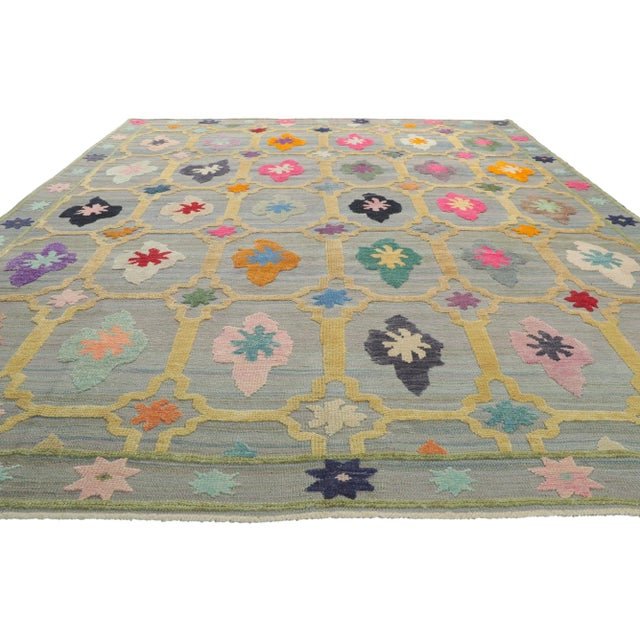 Tribal Turkish Kilim Geometric High Low Rug - 10'02 X 13'10 For Sale - Image 3 of 9