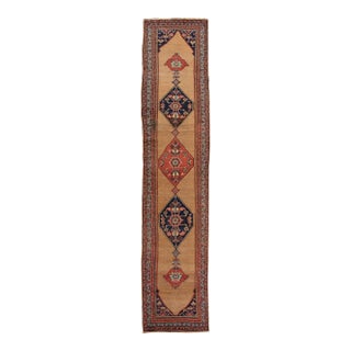 Antique Persian Bidjar Brown Handmade Wool Runner With Tribal Design For Sale
