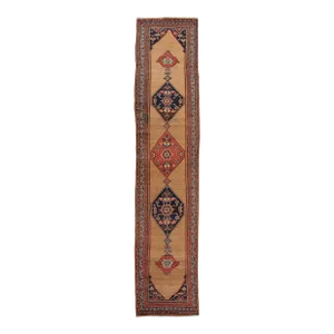 Antique Persian Bidjar Brown Handmade Wool Runner With Tribal Design