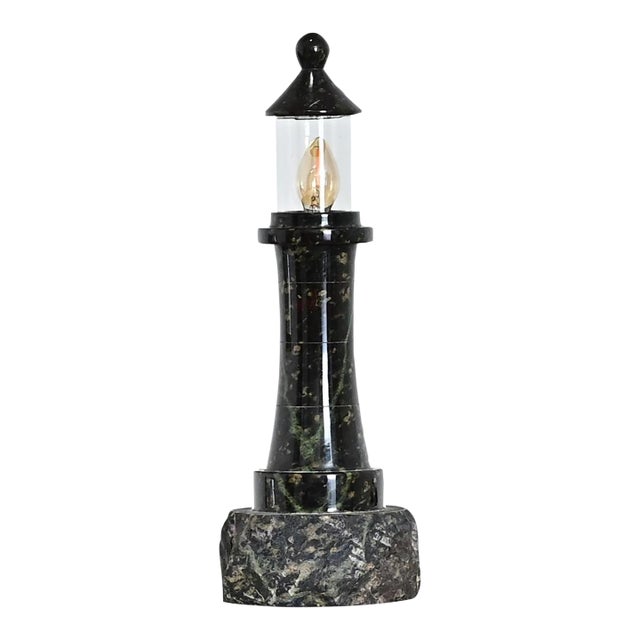 Vintage English Cornish Serpentine Stone Lighthouse Lamp For Sale