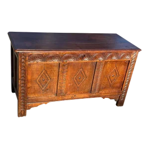 18th Century European Carved Front Coffer Storage Trunk