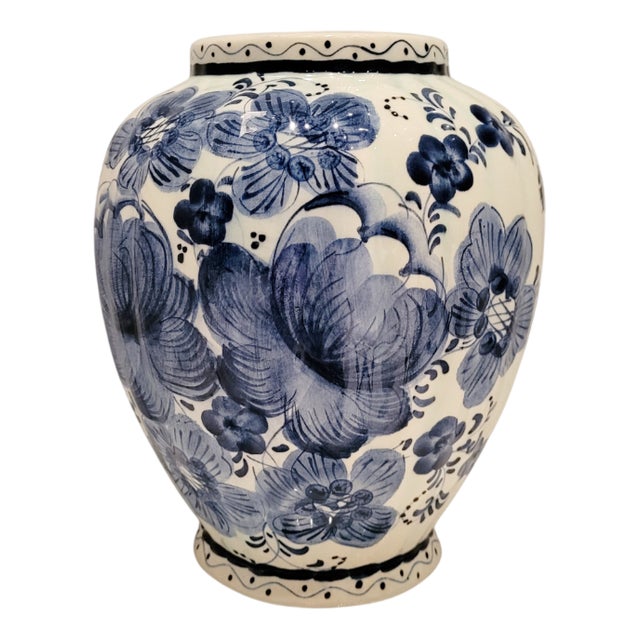 Antique Hand-Painted Delft Blue Vase, Holland, 19th Century For Sale