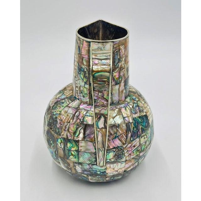 1960s Mexican Modernist Alpaca Silver & Abalone Pitcher, Los Castillo Style For Sale - Image 12 of 16