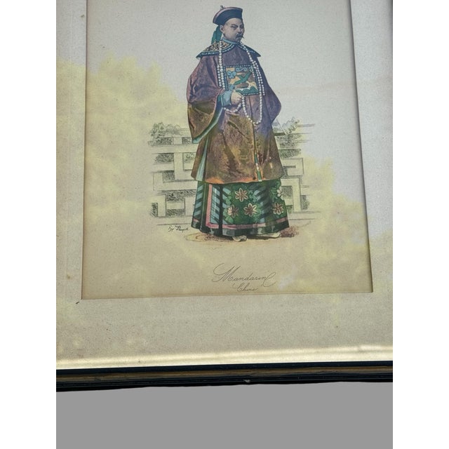 Traditional Antique Oriental Colored Lithograph Mandarin Prints Man & Woman of Royalty - Set of 2 For Sale - Image 3 of 8