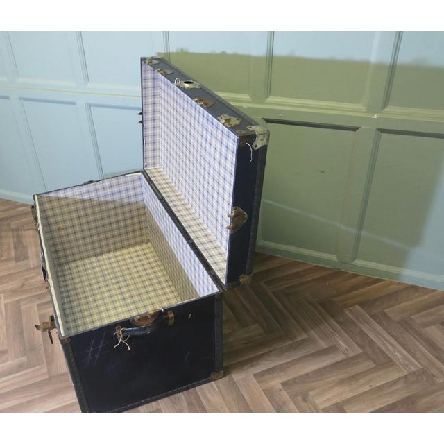 Large Vintage Faux Leather Studded Travel Trunk, 1920s For Sale - Image 6 of 8