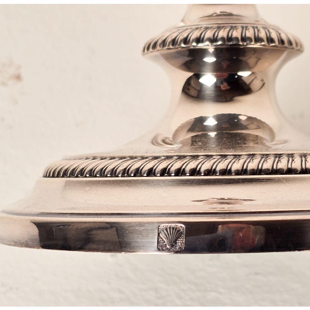 Silver Pair of Ellis Barker Silver Plated Two-Arm Candelabra, England Circa 1920. Two Pairs Available For Sale - Image 8 of 8