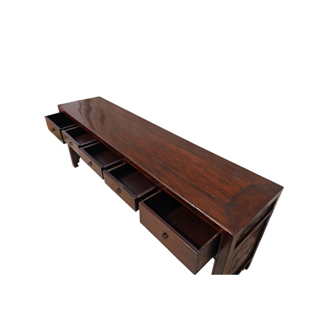19th Century Chinese Elm 90" Long Writing Desk For Sale - Image 9 of 10