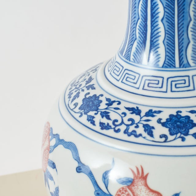 Ceramic Pear-Shaped Iron Red Blue & White Porcelain Vase For Sale - Image 7 of 9