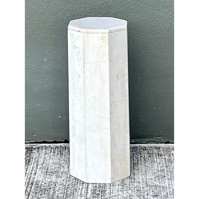 Vintage Small White Marble Hexagonal Pedestal For Sale - Image 12 of 12
