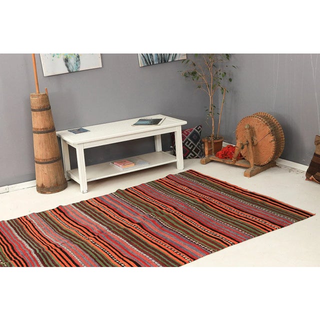Mid 20th Century Colorful Vintage Striped Kilim Rug For Sale In Los Angeles - Image 6 of 7