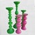 Chelsea House Inc Palm Beach Regency Style Kelly Green Bright Pink Lacquered Pillar Candle Holders Set of 5 For Sale - Image 4 of 4